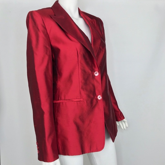 {Max Mara} Vintage Shangtung Red Silk Blazer - Picture 2 of 8